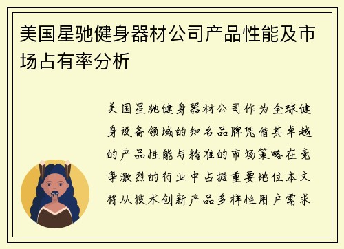 美国星驰健身器材公司产品性能及市场占有率分析